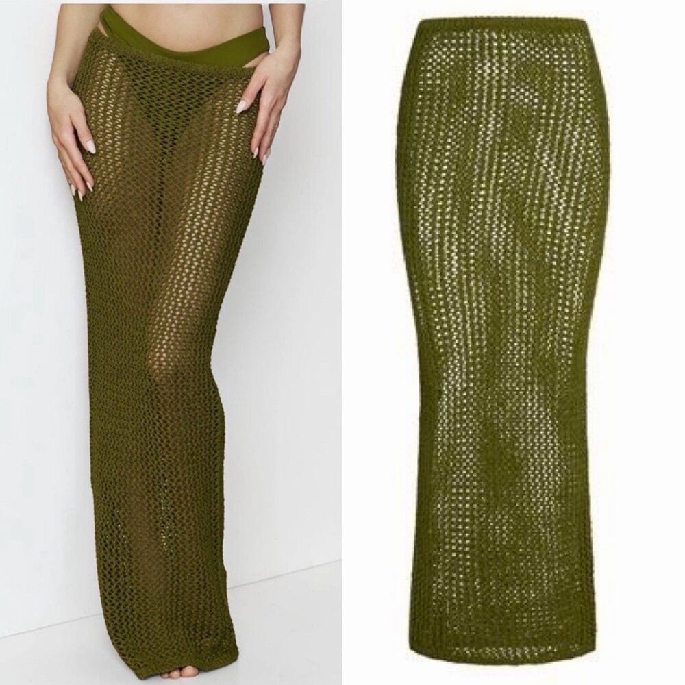NWT MONDAY SWIMWEAR Fontelina Skirt Olive Crochet Size S Beach Resort Cover-up